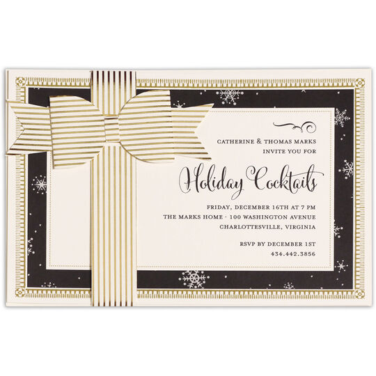 Black with Gold Striped Bow Die-cut Wrap Invitations